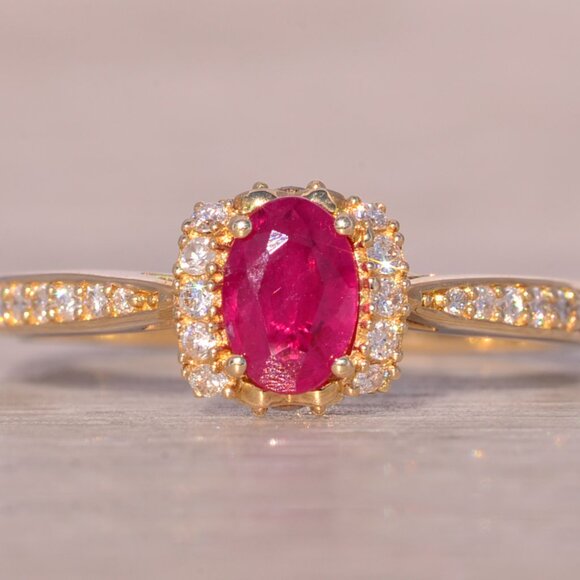 Natural Ruby and Diamond Ring in Yellow Gold